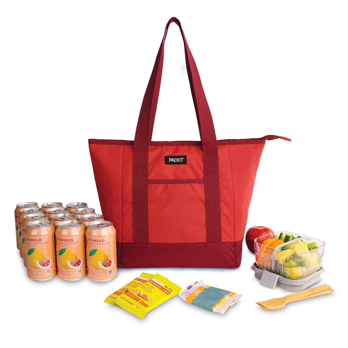 freezable-12-can-tote-cooler-z9 freezable-12-can-tote-cooler-poppy-front-food-combo.jpg